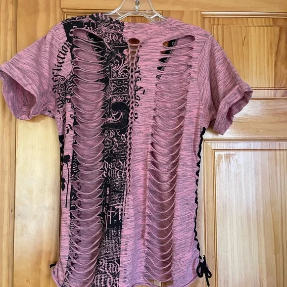 AFFLICTION Destroy LA Lace-up T-Shirt Sz. S - Picture 5 of 7